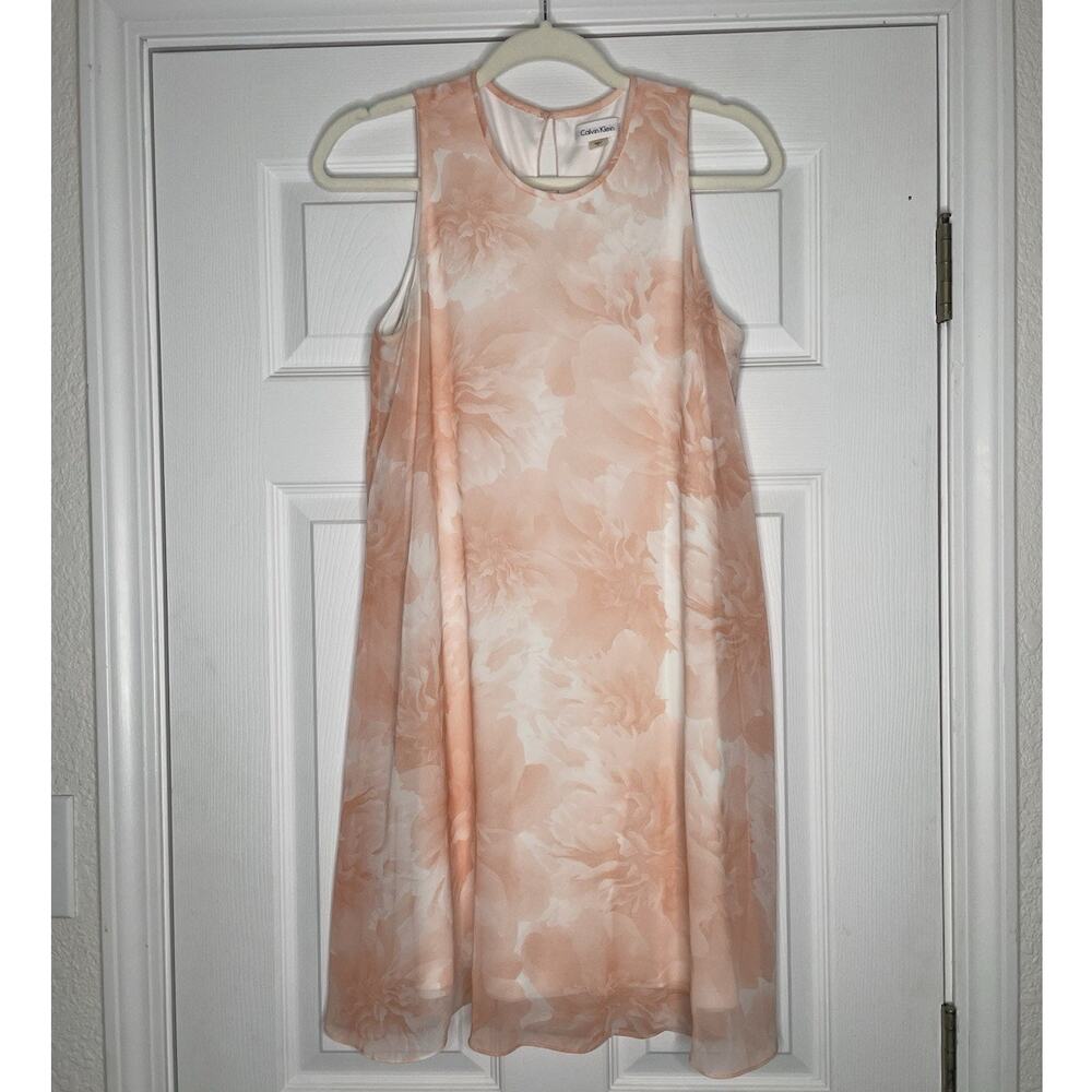 Calvin Klein Pink Floral Print Dress Size 8 Swing Dress - Picture 2 of 7